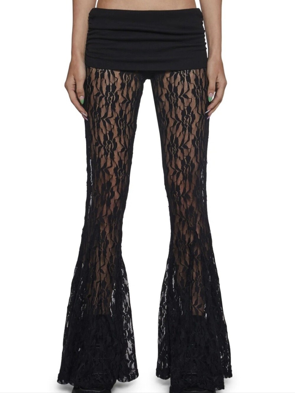 Black Lace Flared Pants By Current Mood